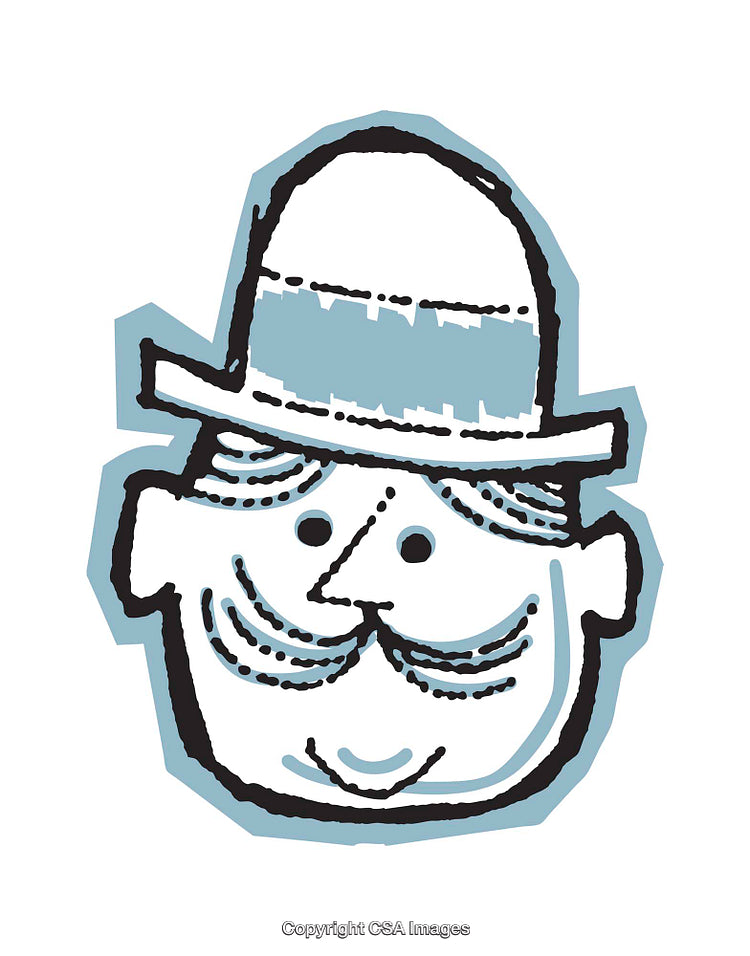 Illustrated Character with Hat and Mustache in a Playful Style