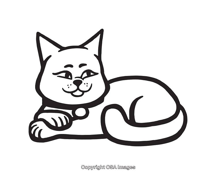Black And White Line Art Illustration of a Cat Relaxing
