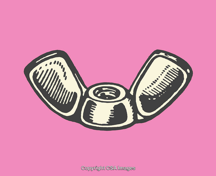 Vintage Style Wing Nut Drawing on a Bright Pink Background