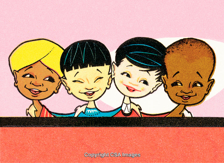 Illustration of Four Smiling Children Creating a Joyful and Happy Scene