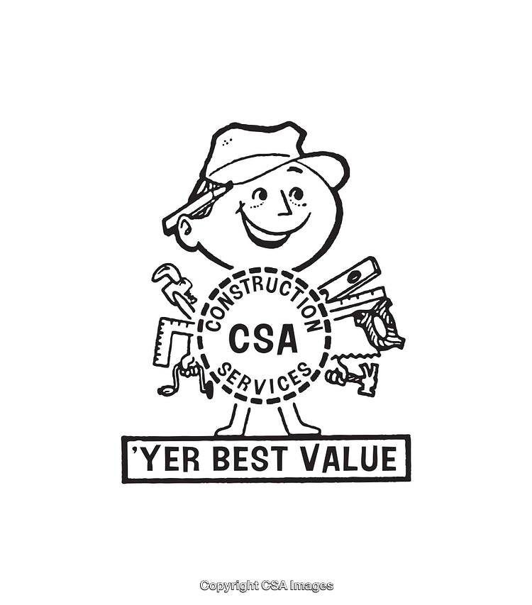 Black and White Line Art Logo with Construction Tools