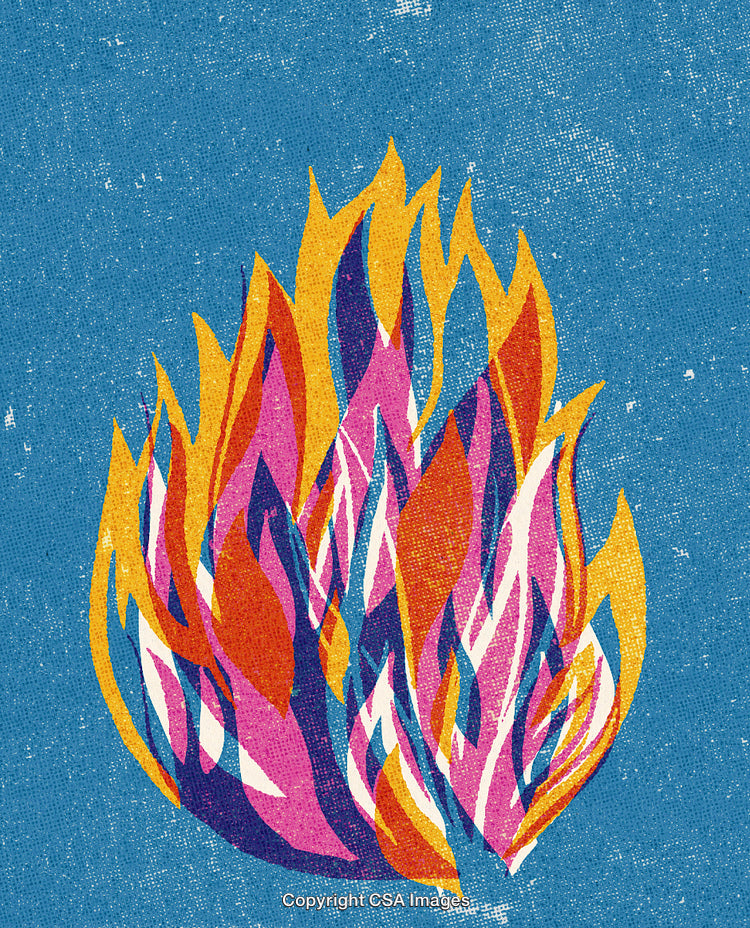 Vibrant Abstract Flames Illustration With Textured Blue Background