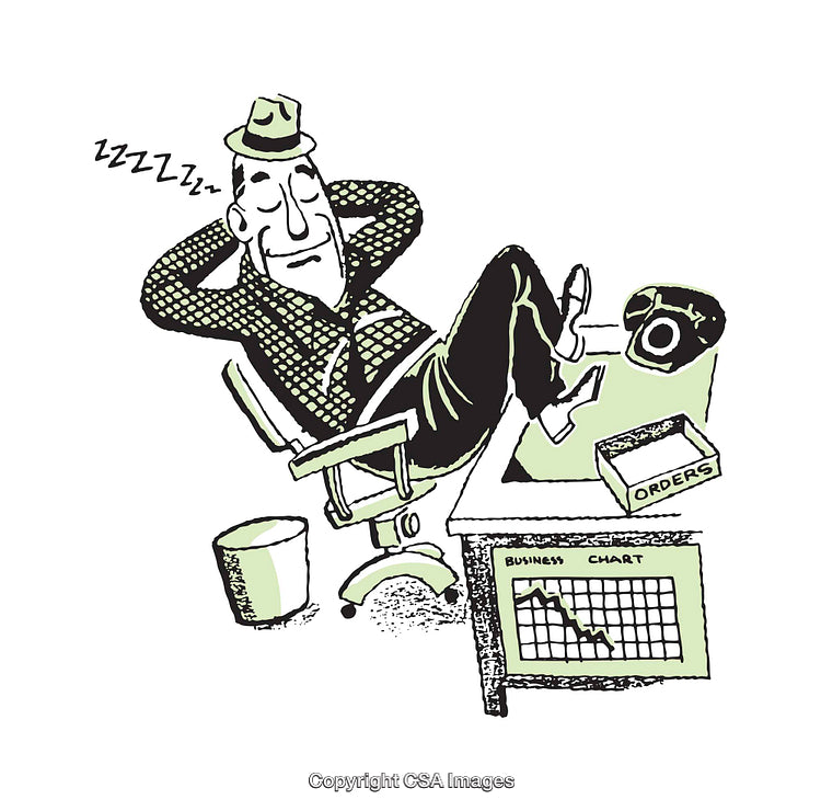 Illustration of a Person Relaxing at Work with Declining Chart and Files