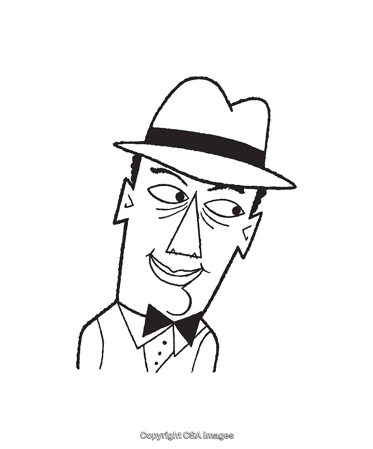 Black and White Line Art Portrait of a Man Wearing a Hat