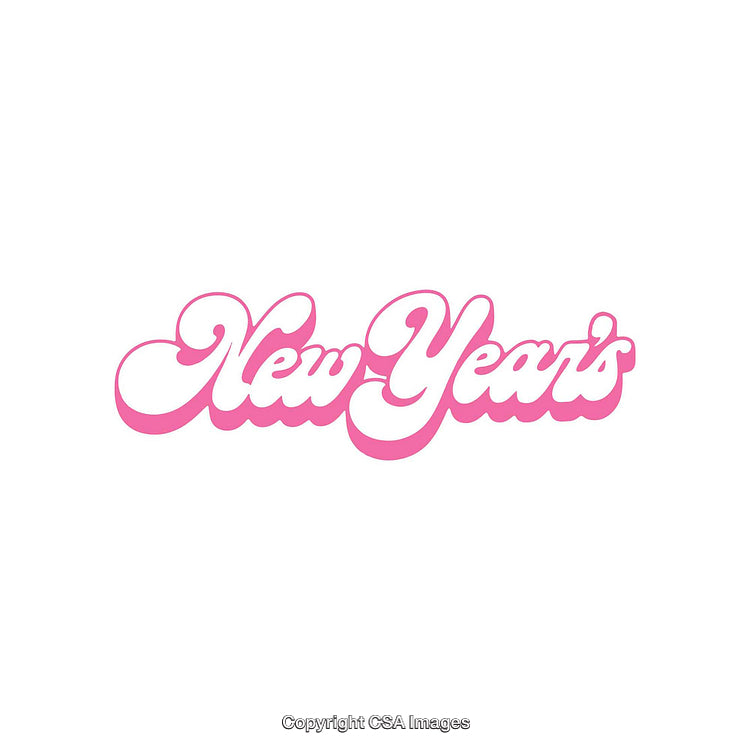Bold Pink "New Year's" Text in Retro Style on White Background