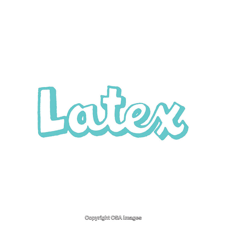 Single-Color Latex-Themed Word Art on a Minimal White Background
