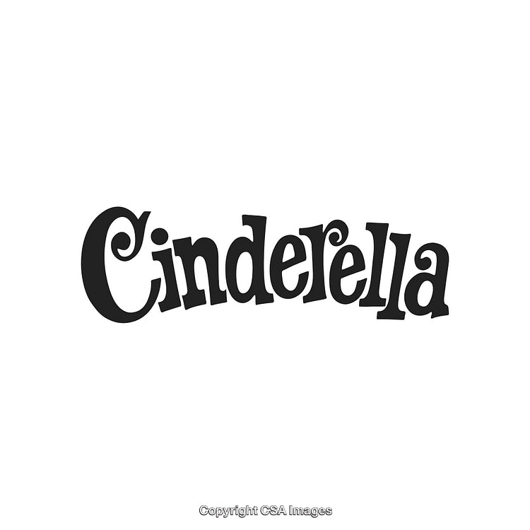 Classic Black and White Cinderella Text in Bold Whimsical Style