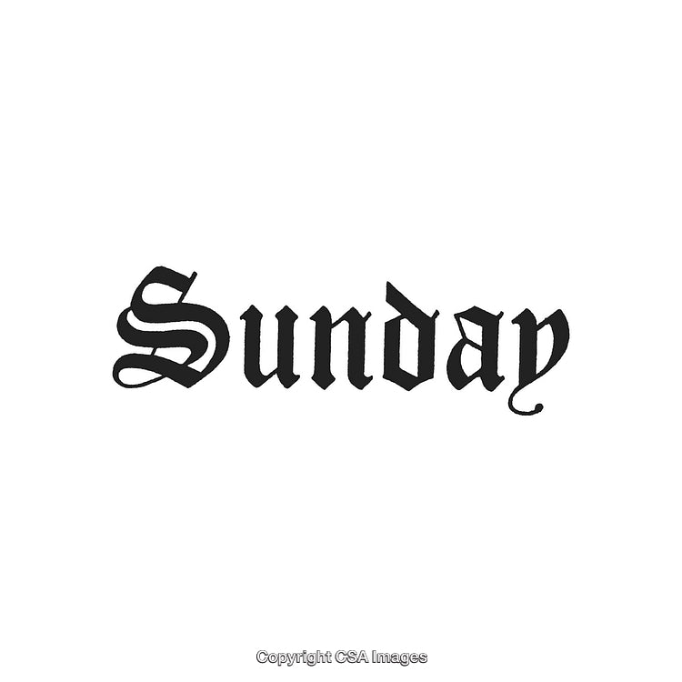 Elegant Blackletter Font Spelling 'Sunday' on White Background