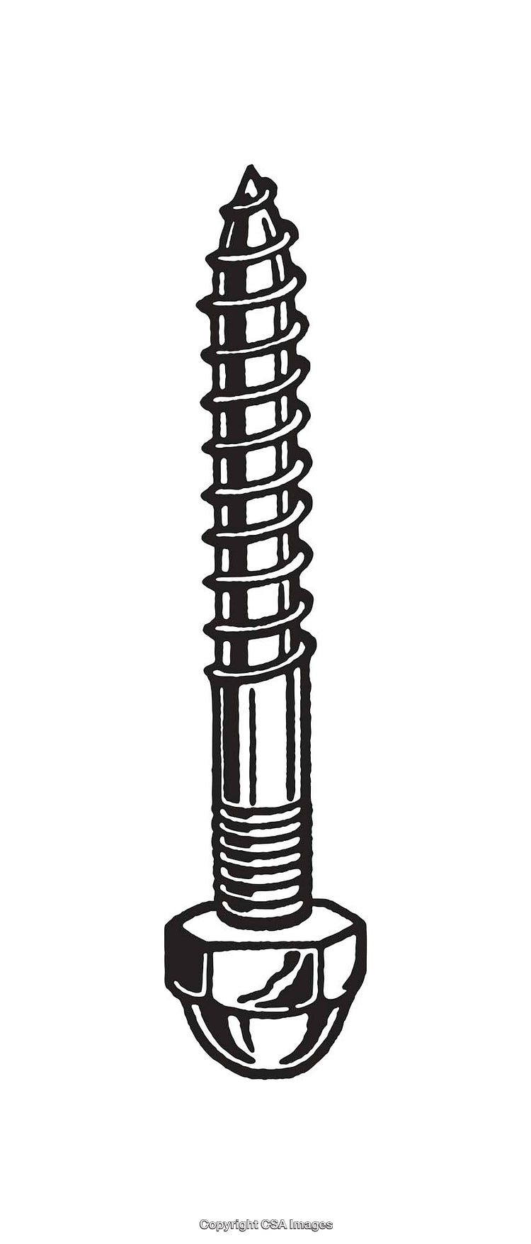 Black and White Line Art Illustration of a Detailed Screw