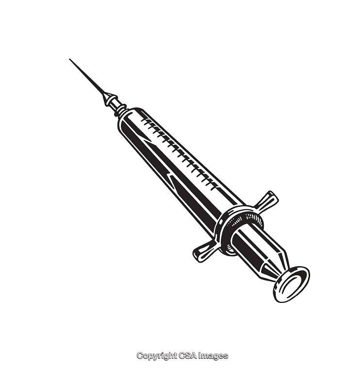 Black and White Line Art Illustration of Medical Syringe