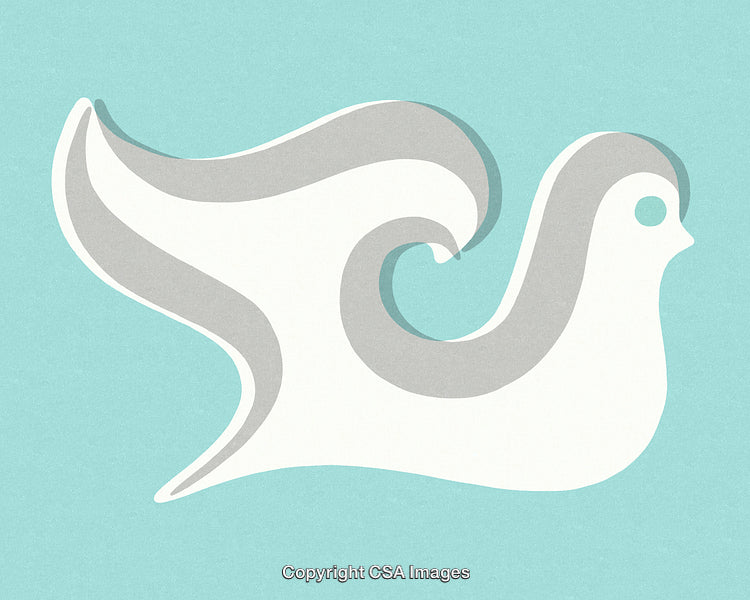 Stylized Illustration of a Peaceful Dove Symbol on Blue Background