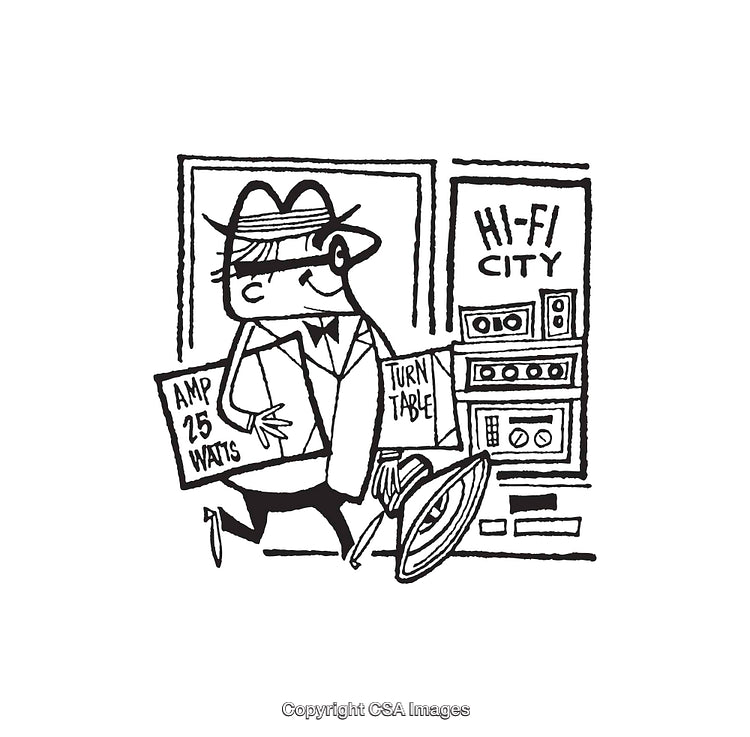 Retro-Inspired Black and White Line Art of Hi-Fi Equipment
