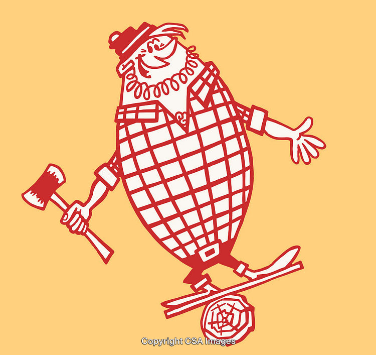 Cheerful Plaid Lumberjack Balances on Log With Axe in Hand