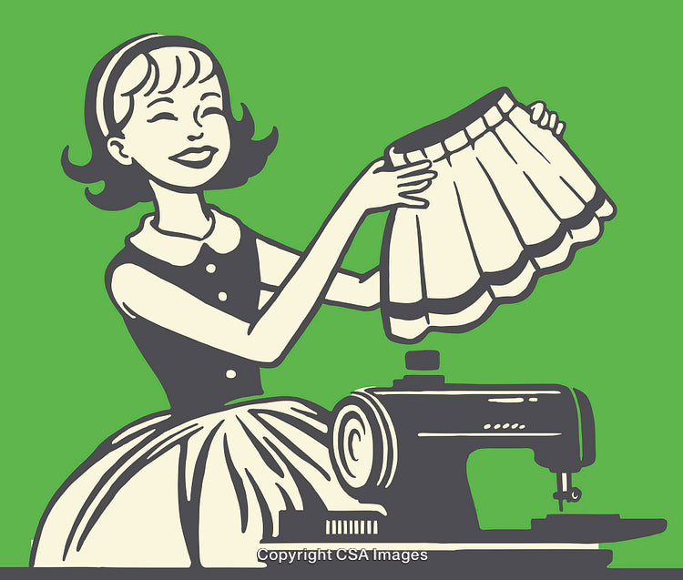 Vintage Sewing Illustration Featuring Happy Woman and Dressmaking Scene