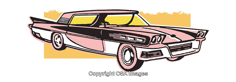Retro Style Illustration of a Classic Car in Pink and Yellow