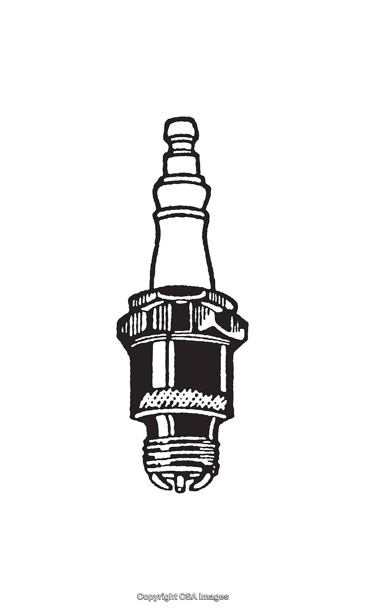 Detailed Black and White Line Art of a Spark Plug