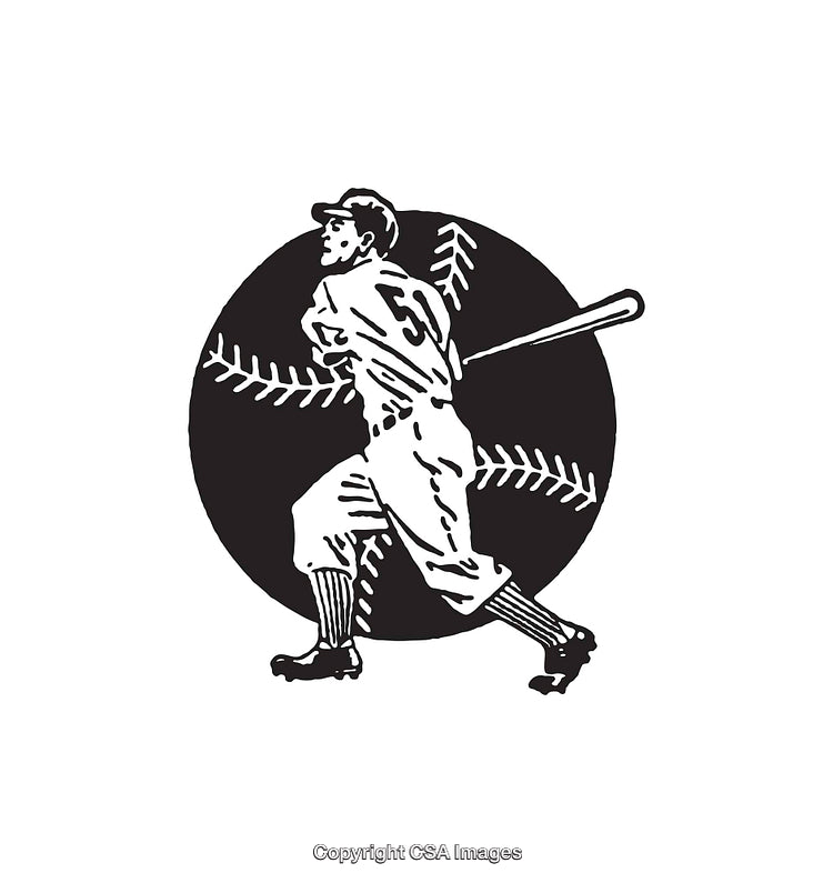 Vintage Baseball Player Line Art Illustration with Batting Posture