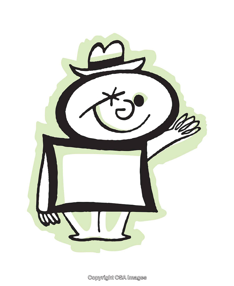 Playful Cartoon Character Illustration with Hat and Friendly Gesture