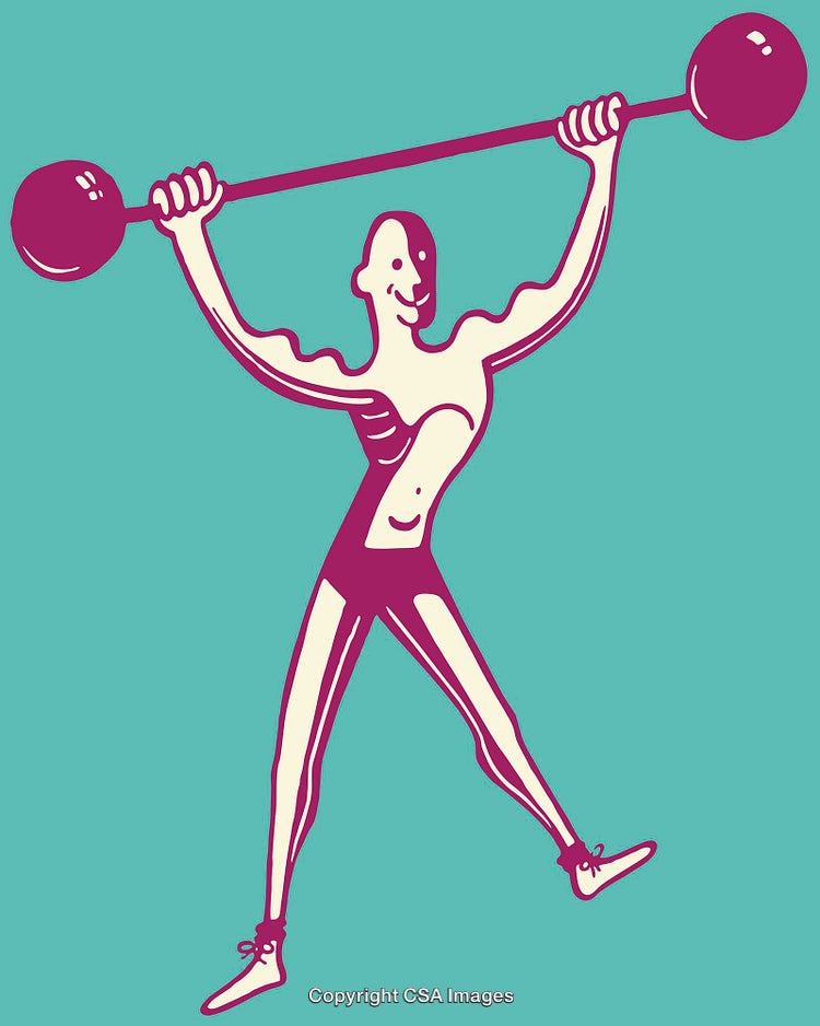 Colorful Line Art of Weightlifting Figure on a Vibrant Background