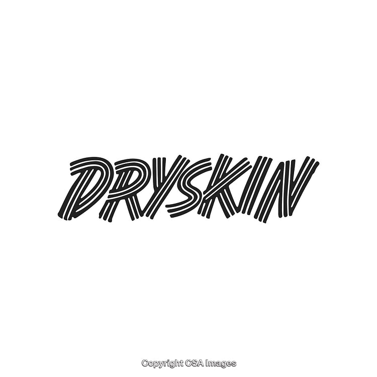 Stylized Typography Design Featuring the Word Dryskin in Black on White Background