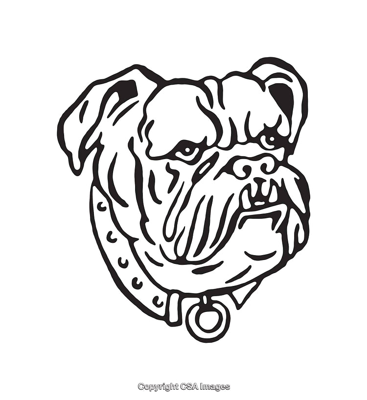 Black and White Line Art Illustration of a Bulldog's Face