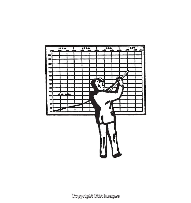 Business Illustration Featuring Person Analyzing Data on Graph Chart Board
