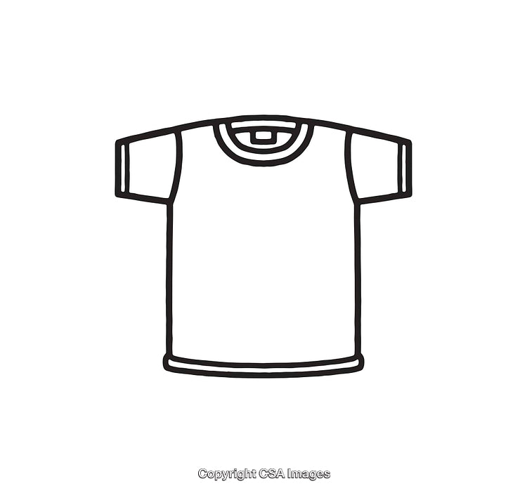 Black and White Line Art Illustration of a T-Shirt