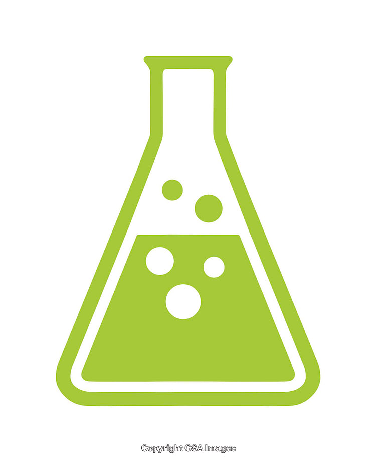 Green Science Icon of Laboratory Flask with Bubbles on White Background