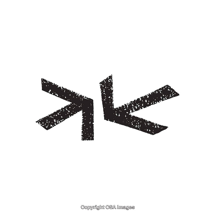 Grunge-Styled Black and White Symbol with Arrow Shapes