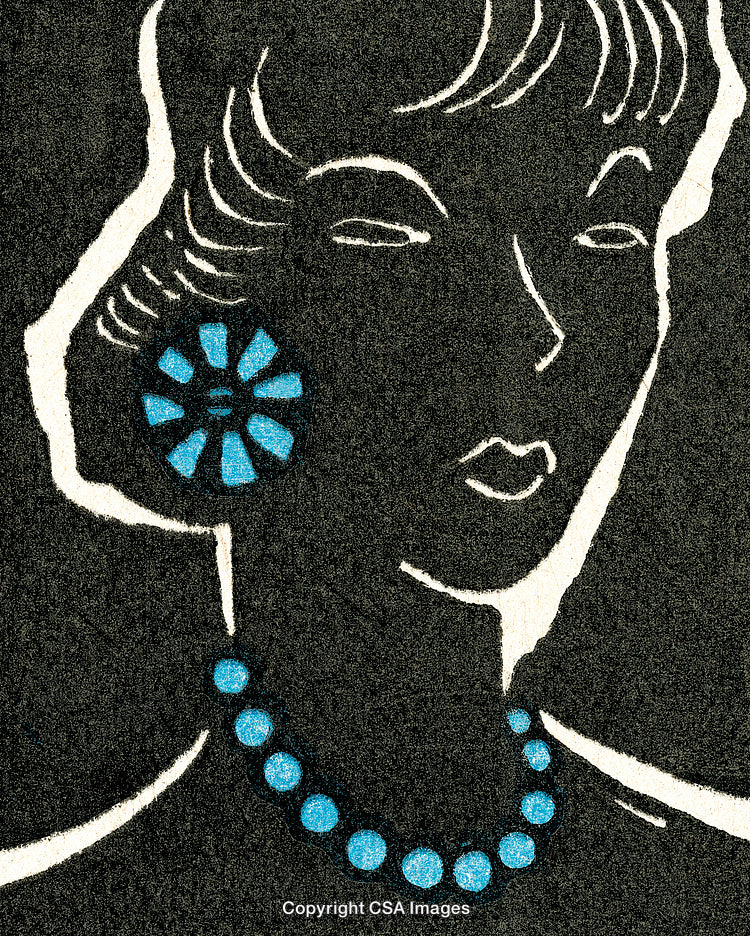 Abstract Woman Portrait With Blue Necklace and Earrings