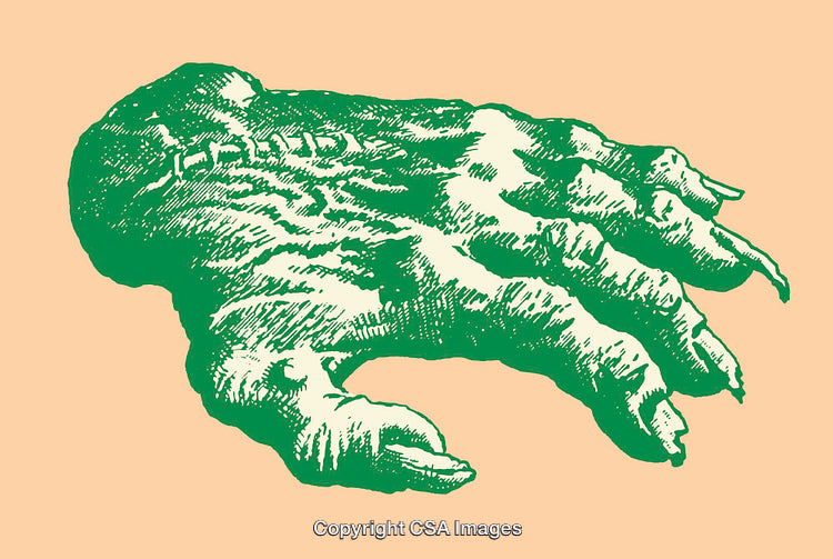 Detailed Green Line Art Illustration of a Mysterious Creature's Hand