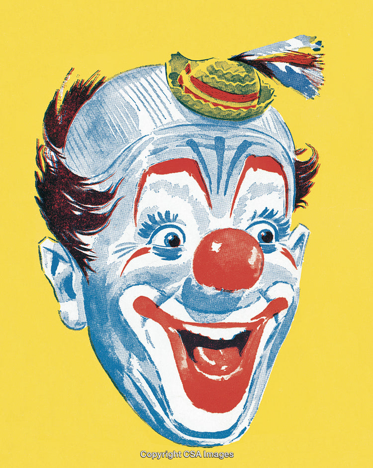 Vintage Illustration of a Happy Clown With a Red Nose and Small Hat