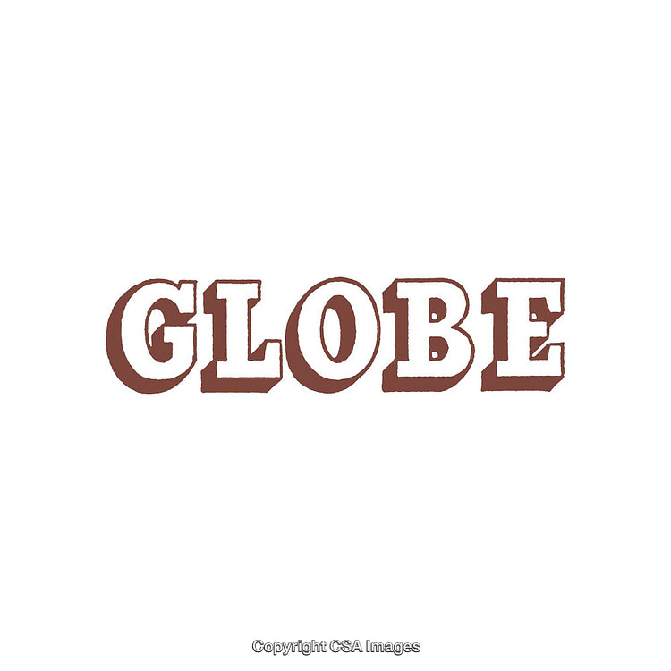 Bold Rustic Word 'Globe' Rendered in Brown with Vintage Typography