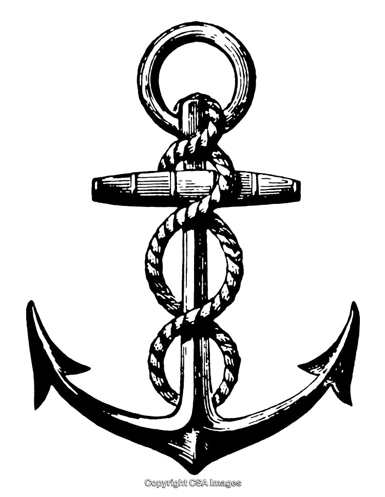 Vintage Engraved Anchor with Entwined Rope in Black and White