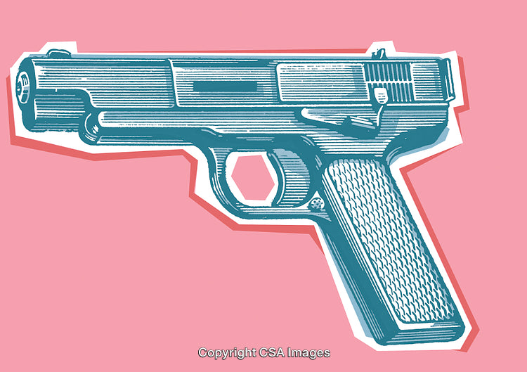 Stylized Illustration of a Gun in Blue on a Pink Background