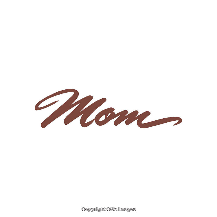 Elegant Script Writing of 'Mom' in Bold Brown Color