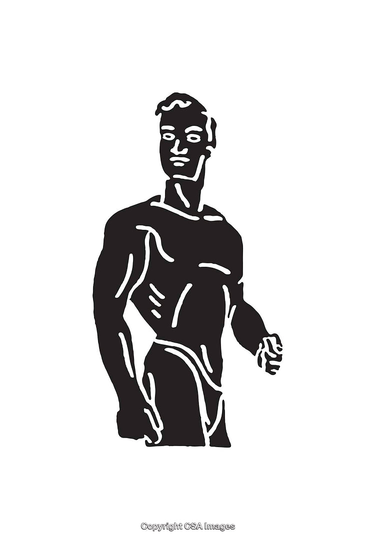 Black and White Line Art of a Muscular Male Figure in Profile