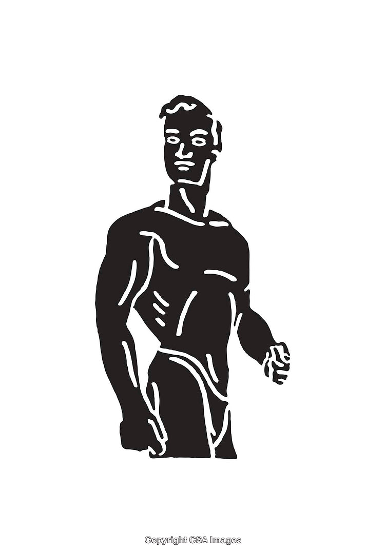 Black and White Line Art of a Muscular Male Figure in Profile