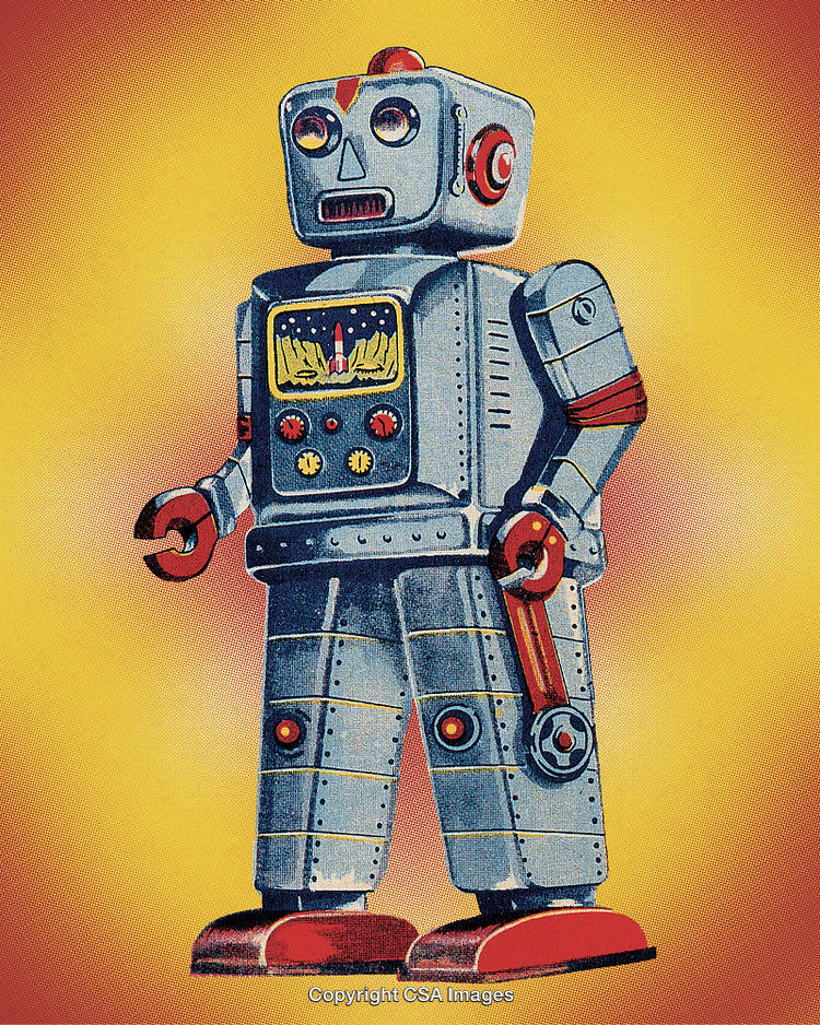 Retro Toy Robot With Vintage Style on Bright Background