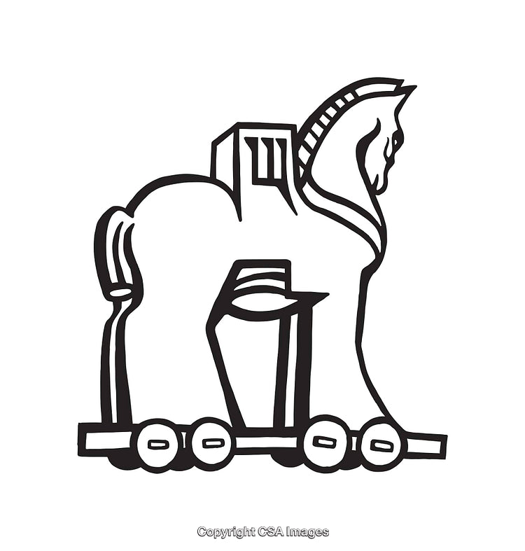 Black and White Line Art Illustration of Trojan Horse