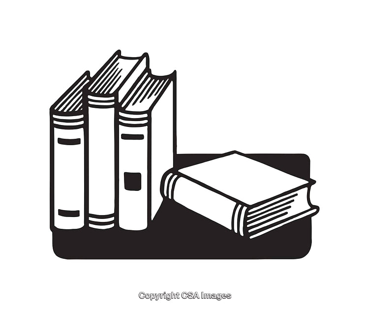 Black and White Illustration of Books in a Stacked Arrangement