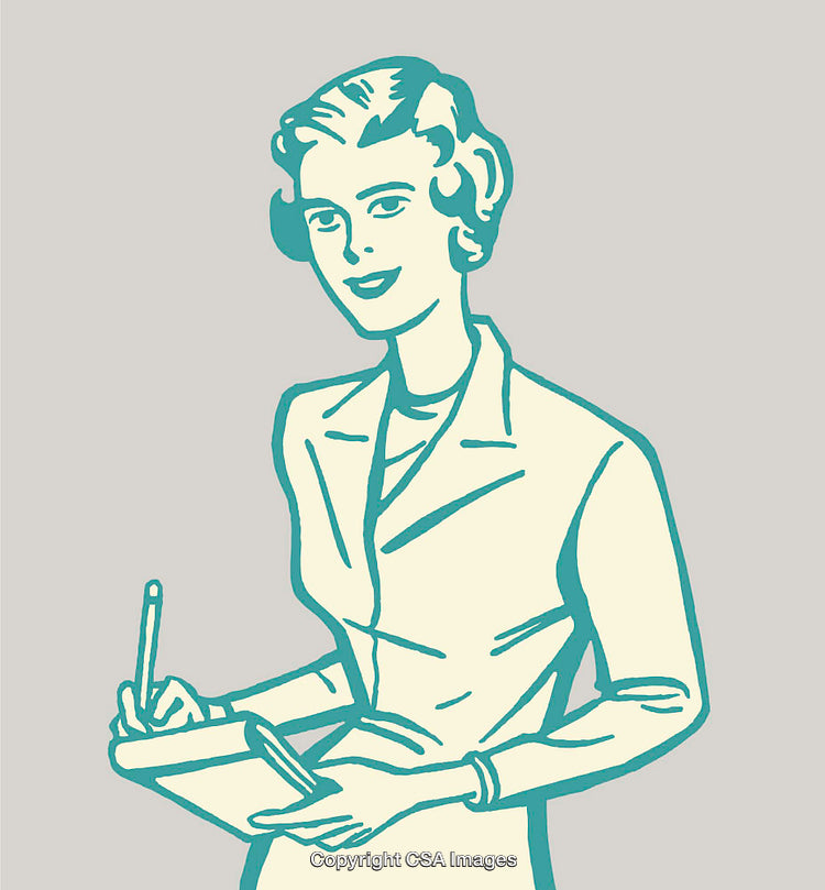 Vintage Line Art Illustration of a Woman Writing Notes