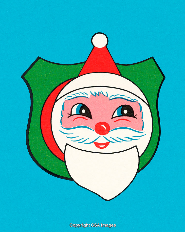 Bright Illustrated Santa Claus Face Set Against Blue Holiday Background
