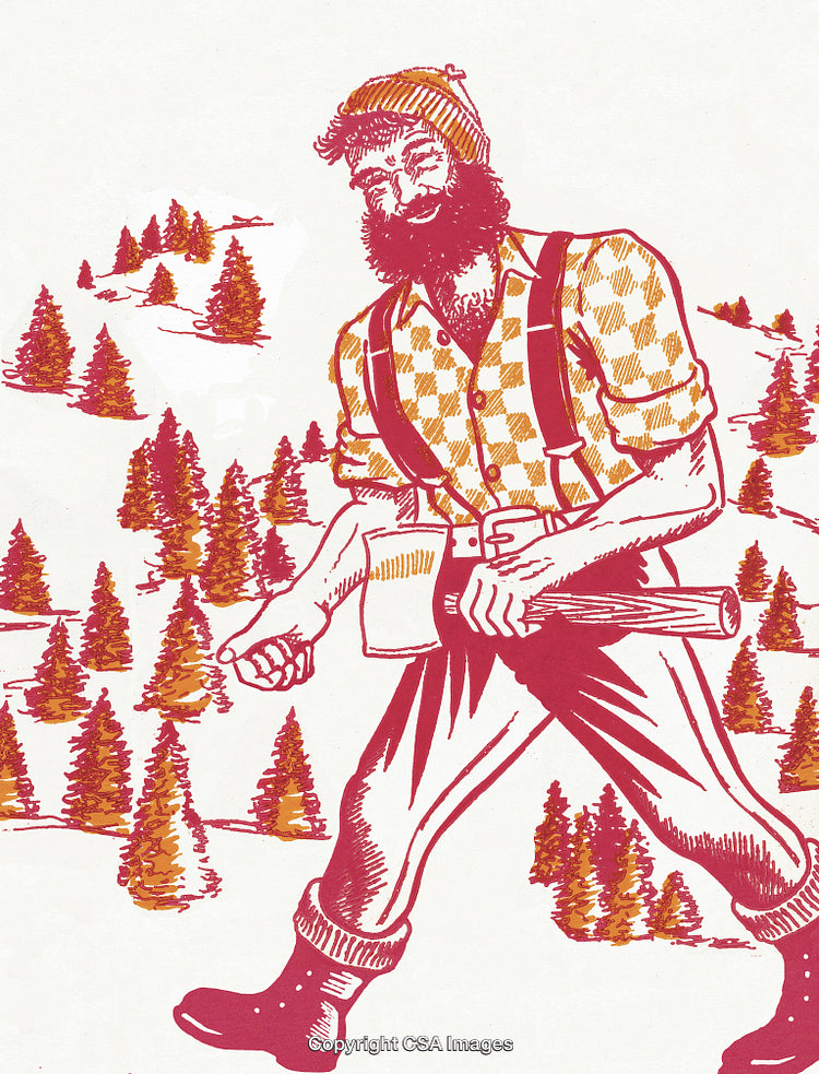 Retro Illustration of a Cheerful Lumberjack in a Forest Setting