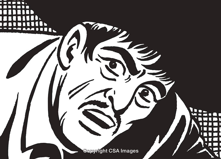 Black And White Comic-Styled Portrait Depicting a Dramatic Facial Expression