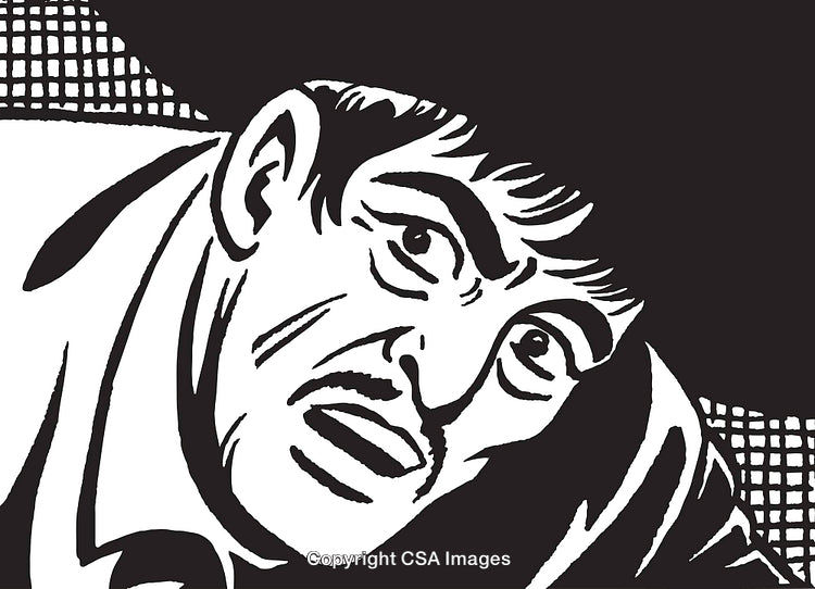 Black And White Comic-Styled Portrait Depicting a Dramatic Facial Expression