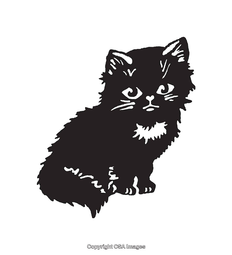 Black and White Line Art of a Cute Kitten Sitting