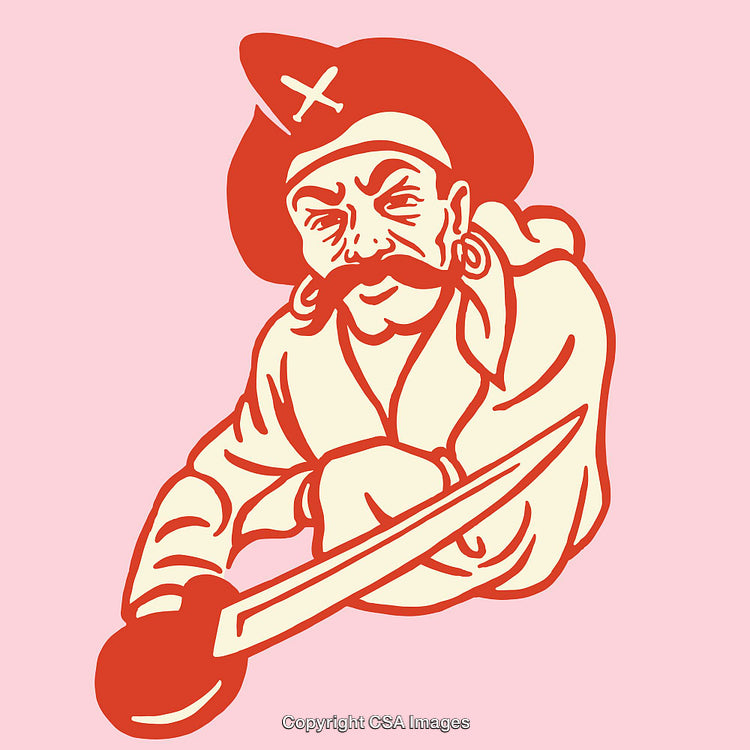 Bold Line Art Illustration of a Fierce Pirate Holding a Sword