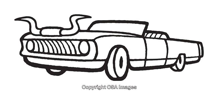 Vintage Convertible Line Art with Horned Hood Ornament