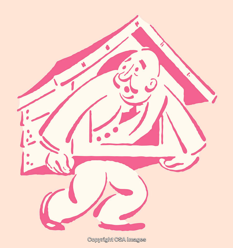 Colorful Illustration of a Man Carrying a House on His Back
